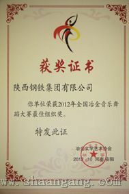 陕钢集团在2012年全国冶金音乐舞蹈大赛获荣誉