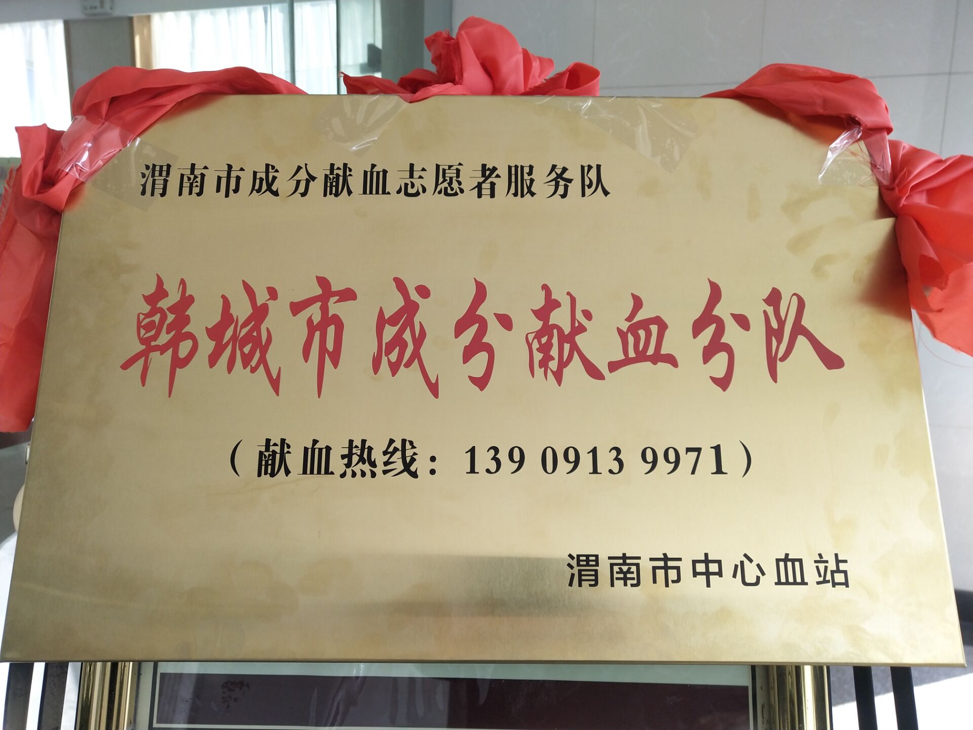 龙钢综合服务公司禹龙会议中心被授予渭南韩城市第一个“成分献血分队”