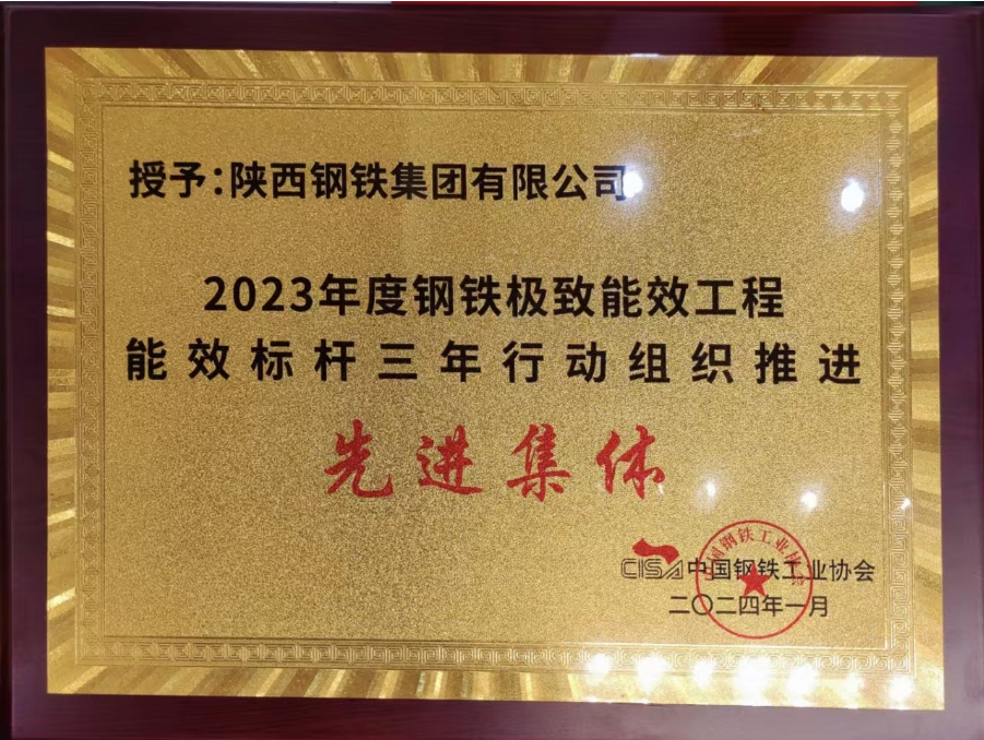 陕钢集团荣获2023年度钢铁极致能效工程能效标杆三年行动组织推进先进集体